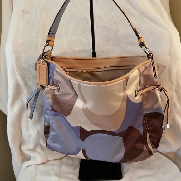 Coach Multicolor Abstract Patchwork Shoulder Hobo in Beige, Brown & Blue - Picture 3 of 6